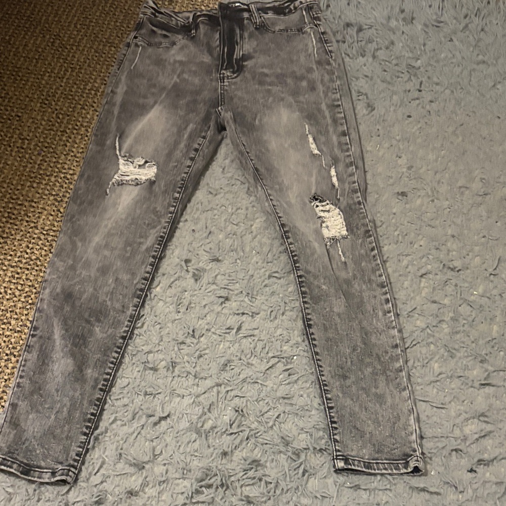 Fashion Nova Charcoal Distressed Skinny Jeans